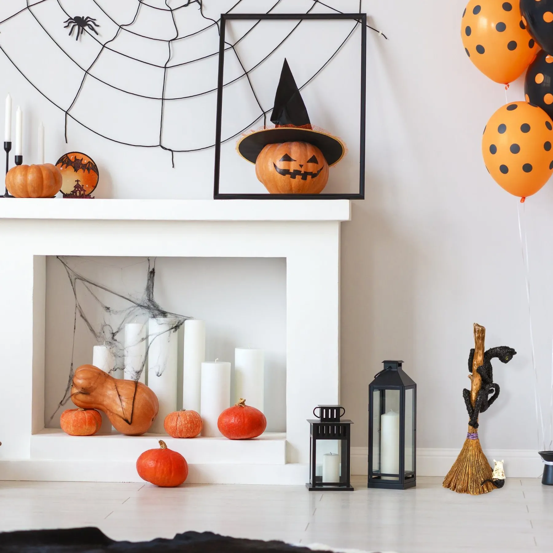 Halloween Table Decoration-National Tree Company Halloween Tabletop Decoration, Black, Black Cat With A Broom, Halloween Collection, 21 Inches