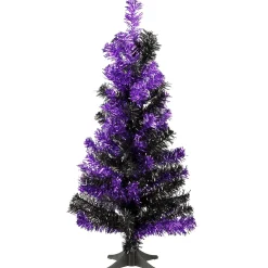 Halloween Christmas Tree-National Tree Company Halloween Tinsel Tree, Black, Purple, 24 In