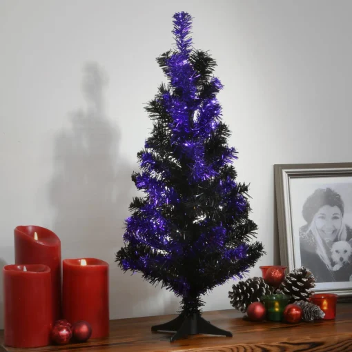 Halloween Christmas Tree-National Tree Company Halloween Tinsel Tree, Black, Purple, 24 In