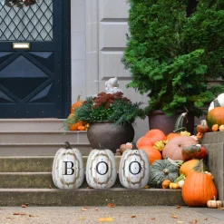 Halloween Outdoor Decoration-National Tree Company Halloween White Pumpkin Boo Sign Decoration, 13 Inches