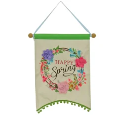 Easter Wall Decor-National Tree Company Happy Spring Hanging Banner Decoration, White, Easter Collection, 18 Inches