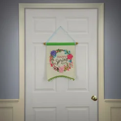 Easter Wall Decor-National Tree Company Happy Spring Hanging Banner Decoration, White, Easter Collection, 18 Inches