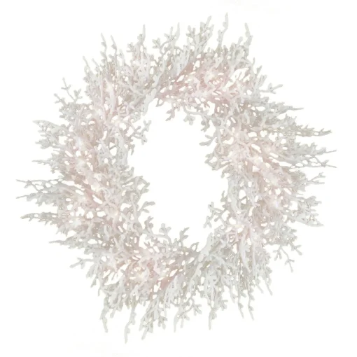 25" To 36" Wreath-National Tree Company Hgtv Home Collection Pre-Lit Christmas By The Sea Coral Artificial Wreath Pre-Strung With Warm White Led Lights , Plug In With Timer, Hgtv Home Collection, Coral, 30In