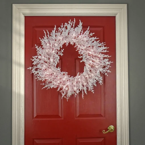 25" To 36" Wreath-National Tree Company Hgtv Home Collection Pre-Lit Christmas By The Sea Coral Artificial Wreath Pre-Strung With Warm White Led Lights , Plug In With Timer, Hgtv Home Collection, Coral, 30In