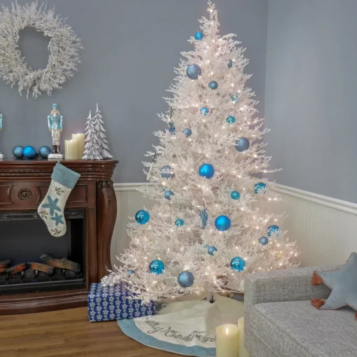 Full-National Tree Company Hgtv Home Collection Pre-Lit Christmas By The Sea Coral Artificial Tree Pre-Strung With Warm White Led Lights , Plug In, Hgtv Home Collection, Coral, 6.5Ft