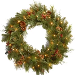 25" To 36" Wreath-National Tree Company 30In Decorative Collection Noble Mixed Wreath With Battery Operated Warm White Led Lights