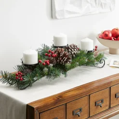 Christmas Greenery-National Tree Company 30In. Frosted Berry Centerpiece And Candle Holder
