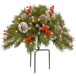 Christmas Greenery-National Tree Company 18In. Frosted Berry Urn Filler With Battery Operated Warm White Led Lights