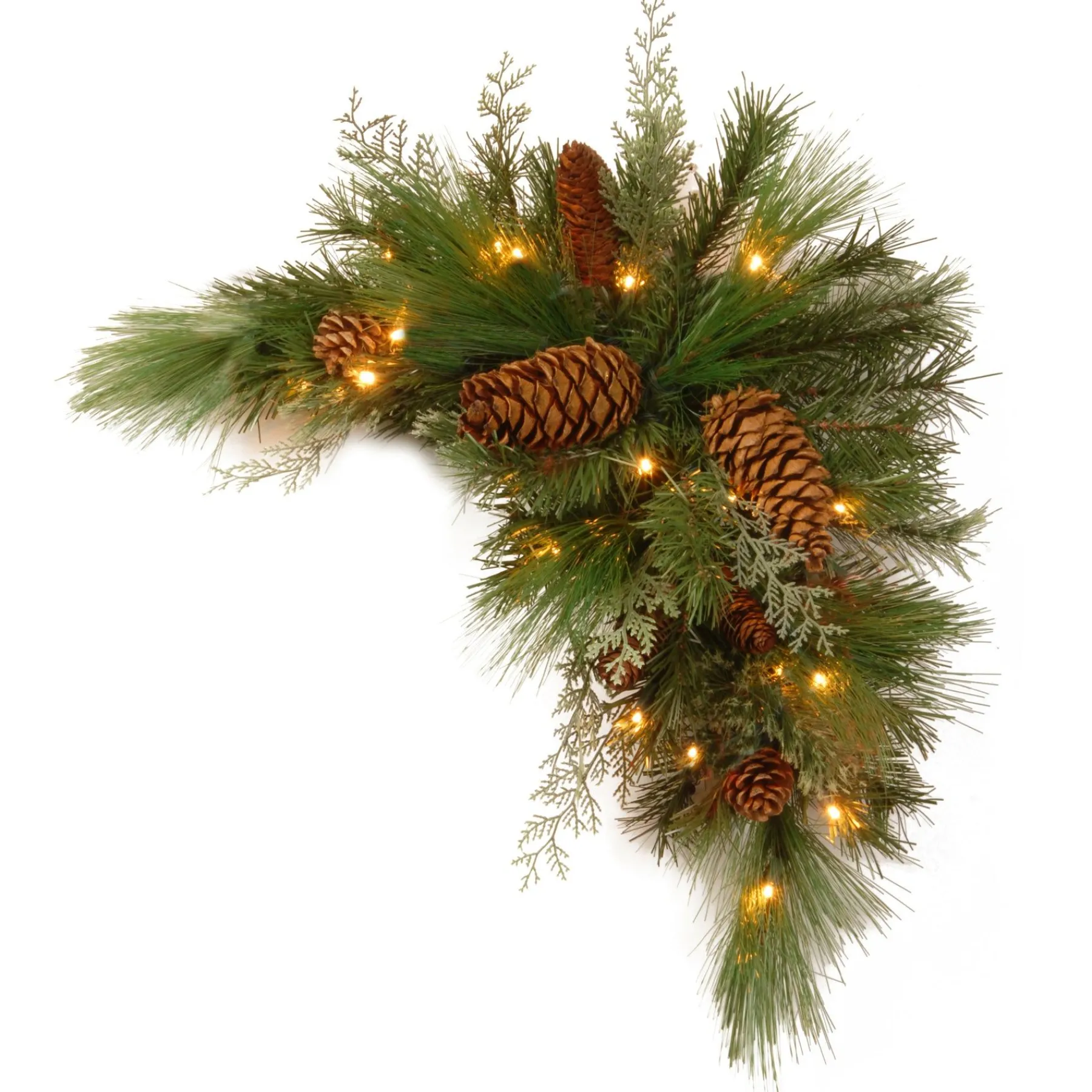 Christmas Greenery-National Tree Company 30In White Pine Corner Swag With Battery Operated Led Lights