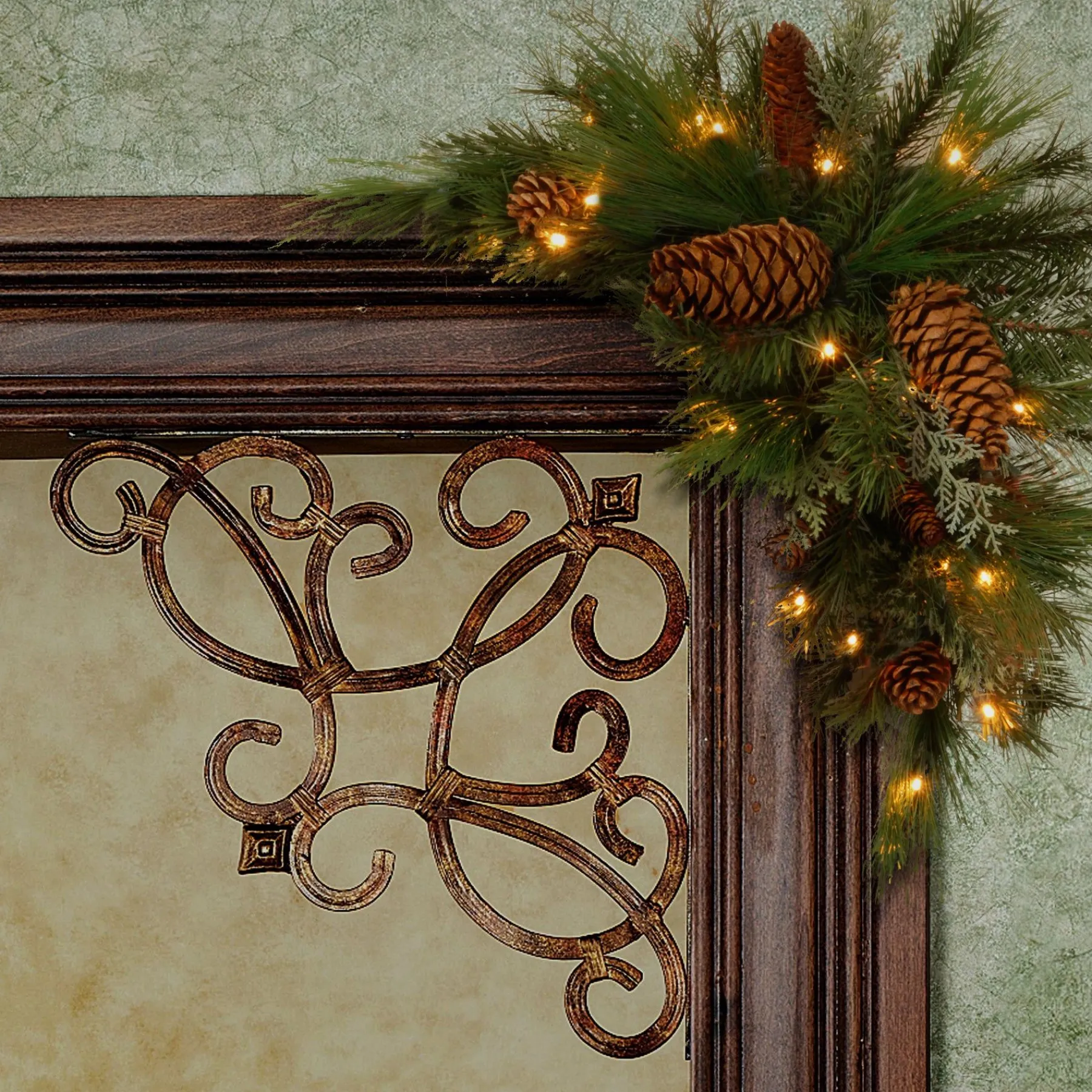 Christmas Greenery-National Tree Company 30In White Pine Corner Swag With Battery Operated Led Lights