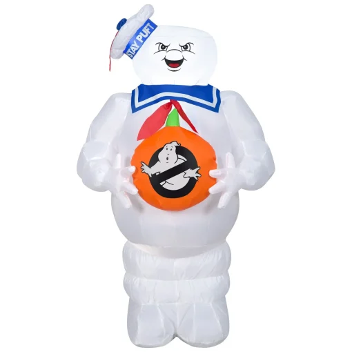 Halloween Inflatable Decoration-National Tree Company Inflatable Decoration, White, Ghostbusters Marshmallow Man, Self Inflating, Plug In, Halloween Collection, 42 Inches