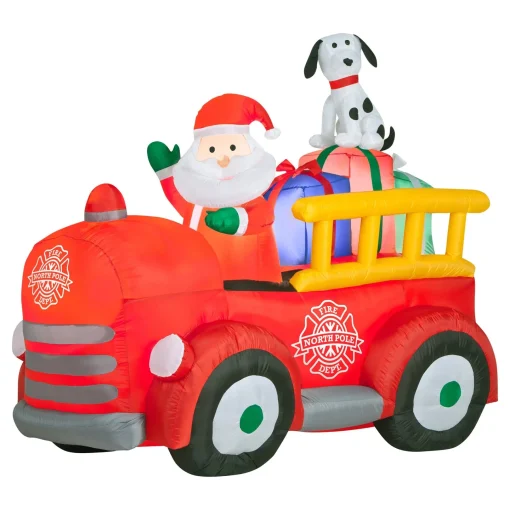 Christmas Inflatable-National Tree Company Inflatable Santa In Vintage Firetruck, Led Lights, Plug In, Christmas Collection, 6 Feet