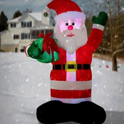 Christmas Inflatable-National Tree Company Inflatable Santa With Gift, Led Lights, Plug In, Christmas Collection, 8 Feet