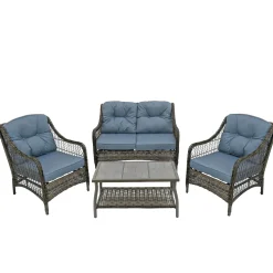 Patio Sets-National Tree Company Litherland Collection 4-Piece All-Weather Chat Set