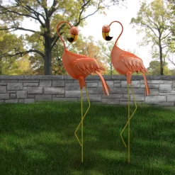Outdoor Lawn Decor-National Tree Company Metal Lawn Decoration, Resting Peach Flamingo, Ornate Metal Design, Spring Collection, 34 Inches
