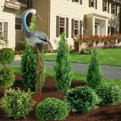 Outdoor Lawn Decor-National Tree Company Metal Lawn Decoration, Resting Blue, Gray And White Crane, Ornate Metal Design, Spring Collection, 39 Inches