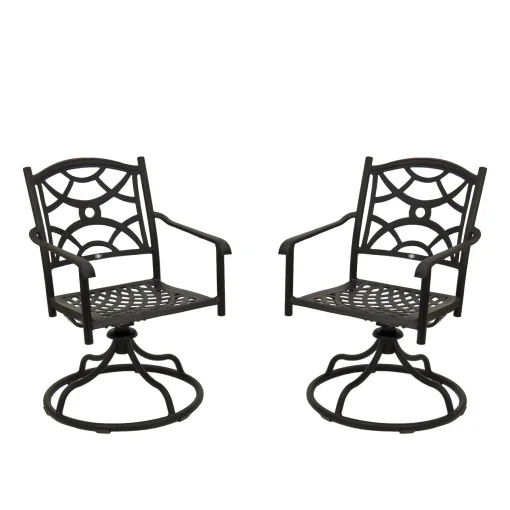 Patio Sets-National Tree Company National Outdoor Living All Weather Swivel Chair Set, Black Finish, Cast Aluminum, Darby Collection, Set Of 2, 24 Inches