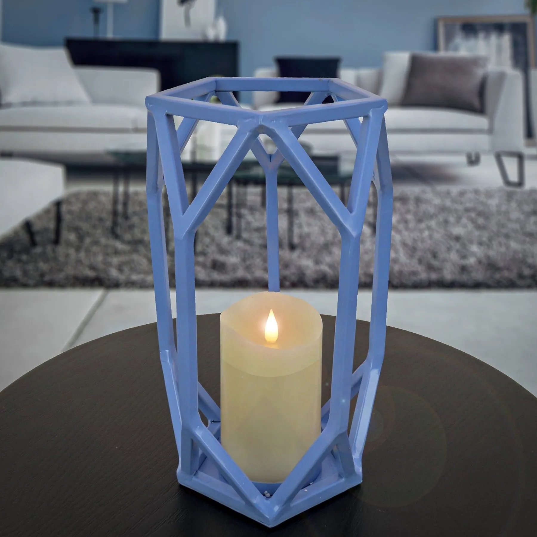 Outdoor Lights-National Tree Company National Outdoor Living Lantern Candleholder, Ice Melt Blue, Modern Design And Finish, Includes Glass Chimney, 11 Inches