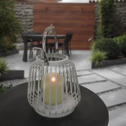 Outdoor Lights-National Tree Company National Outdoor Living Lantern Candleholder, Metal, Glacier Gray, Modern Design And Finish, Includes Metal Handle11 Inches