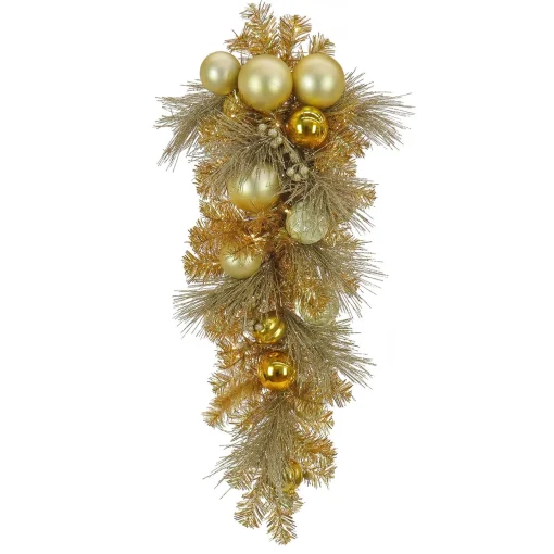 Christmas Greenery-National Tree Company , 36" Christmas Be Merry Decorated Gold Teardrop, 35 Warm White Led Lights- Battery Operated With Remote Control