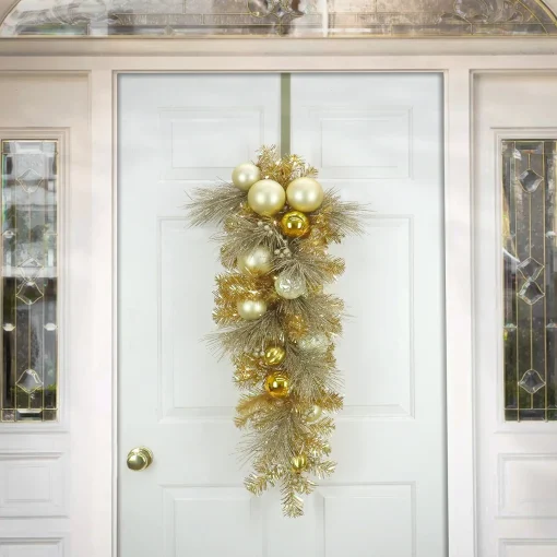 Christmas Greenery-National Tree Company , 36" Christmas Be Merry Decorated Gold Teardrop, 35 Warm White Led Lights- Battery Operated With Remote Control