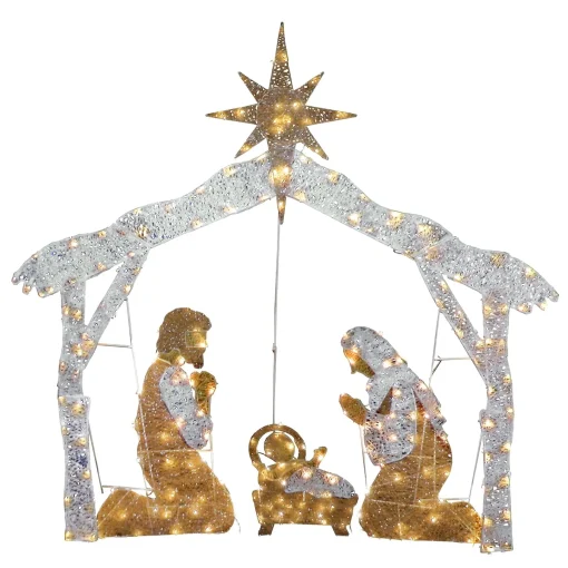 Christmas Outdoor Accessories-National Tree Company 55" Crystal Splendor Prelit Nativity Set
