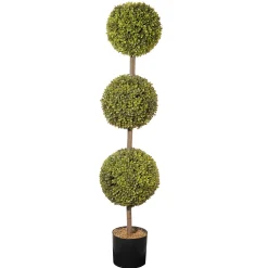 National Tree Company Topiaries / Shurbs^ Artificial Potted Three Ball Topiary, Boxwood, Includes Black Pot Base, Spring Collection, 4 Feet