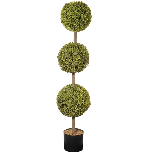 National Tree Company Topiaries / Shurbs^ Artificial Potted Three Ball Topiary, Boxwood, Includes Black Pot Base, Spring Collection, 4 Feet