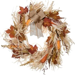 Harvest Wreath-National Tree Company Artificial Autumn Wreath, Decorated With Raffia Leaves, Corn Cobs, Berry Clusters, Autumn Collection, 24 Inches
