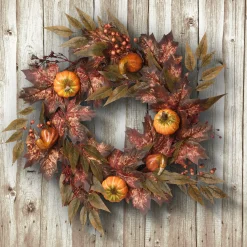 Harvest Wreath-National Tree Company Artificial Autumn Wreath, Decorated With Pumpkins, Berry Clusters, Ivy, Maple Leaves, Autumn Collection, 24 In