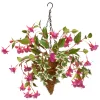 National Tree Company Home & Garden Decor^ Artificial Hanging Cone Basket, Wicker Base, Decorated With Purple Flowers, Ivy, Spring Collection, 15 Inches