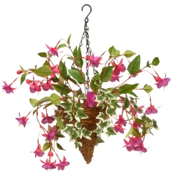 National Tree Company Home & Garden Decor^ Artificial Hanging Cone Basket, Wicker Base, Decorated With Purple Flowers, Ivy, Spring Collection, 15 Inches