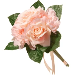 National Tree Company Home & Garden Decor^ Artificial Floral Bouquet, Vine Stem Base, Decorated With Pink Rose And Peony Blooms, Ribbon, Seed Pods, Leafy Greens, Spring Collection, 12 Inches