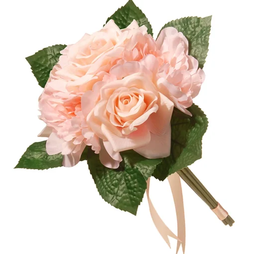 National Tree Company Home & Garden Decor^ Artificial Floral Bouquet, Vine Stem Base, Decorated With Pink Rose And Peony Blooms, Ribbon, Seed Pods, Leafy Greens, Spring Collection, 12 Inches