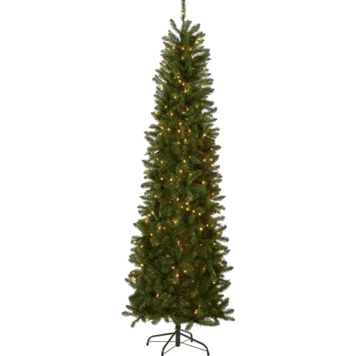 5Ft - 6Ft-National Tree Company Artificial Pre-Lit Slim Christmas Tree, Green, Kingswood Fir, Clear Lights, Includes Stand, 6.5 Feet