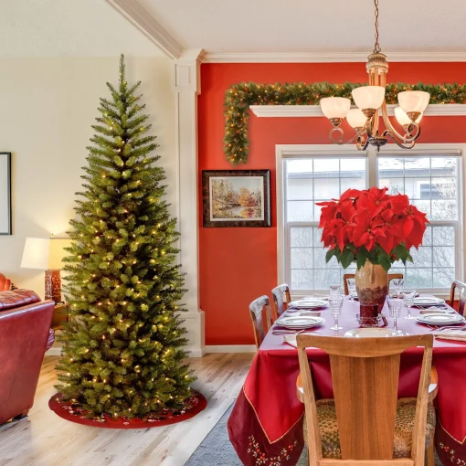 5Ft - 6Ft-National Tree Company Artificial Pre-Lit Slim Christmas Tree, Green, Kingswood Fir, Clear Lights, Includes Stand, 6.5 Feet