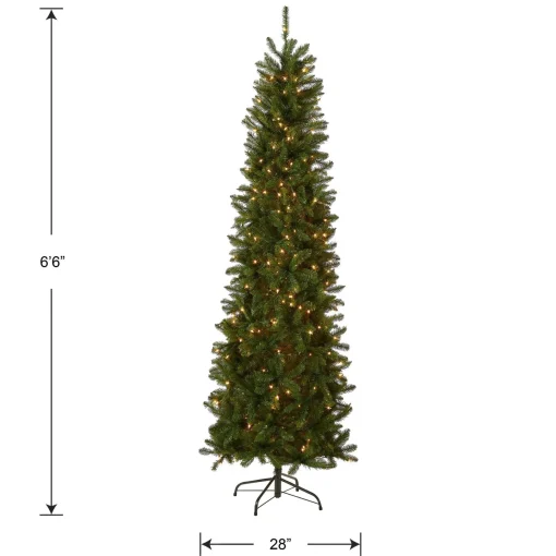 5Ft - 6Ft-National Tree Company Artificial Pre-Lit Slim Christmas Tree, Green, Kingswood Fir, Clear Lights, Includes Stand, 6.5 Feet
