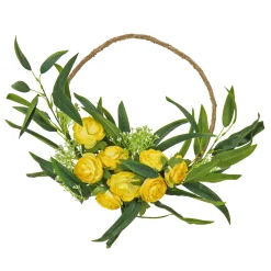 National Tree Company Flower Wreaths^ Artificial Wreath Decoration, Yellow, Thick Stem Base, Decorated With Buttercup Blooms, Baby'S Breath, Flowing Green Stems, Spring Collection, 16 Inches