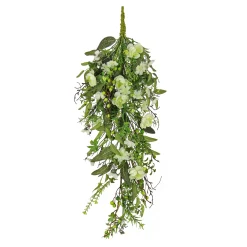 National Tree Company Home & Garden Decor^ Artificial Spring Teardrop Hanging Decoration, Vine Stem Base, Decorated With Flower Blooms, Berries, Leafy Greens, Spring Collection, 28 Inches