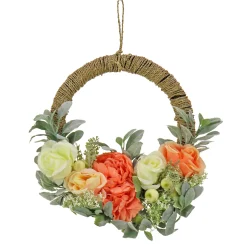 National Tree Company Flower Wreaths^ Artificial Wreath Decoration, Pink, Woven Hoop Ring Base, Decorated With Peony, Rose And Lamb'S Ear Flower Blooms, Seed Pods, Flowing Green Stems, Spring Collection, 20 Inches