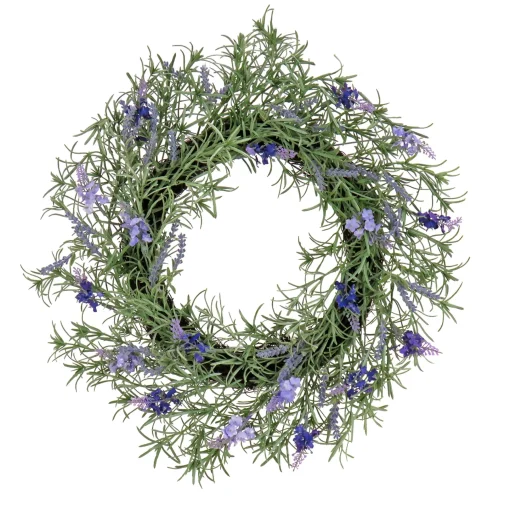 National Tree Company Home & Garden Decor^ Artificial Wreath Decoration, Purple, Woven Branch Base, Decorated With Lavender, Rosemary, Flowing Green Stems, Spring Collection, 19 Inches