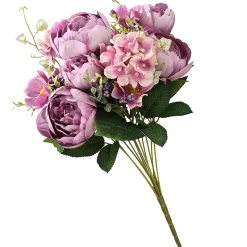 National Tree Company Home & Garden Decor^ Artificial Floral Bouquet, Vine Stem Base, Decorated With Purple Rose Blooms, Purple Berry Clusters, Seed Pods, Leafy Greens, Spring Collection, 19 Inches
