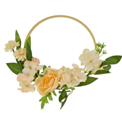 National Tree Company Home & Garden Decor^ Artificial Wreath Decoration, Pink, Hoop Ring Base, Decorated With Rose And Hydrangea Blooms, Flowing Green Stems, Spring Collection, 12 Inches