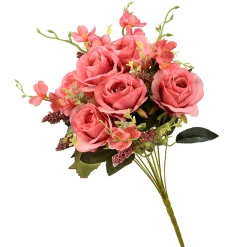 National Tree Company Flower Bouquets^ Artificial Floral Bouquet, Vine Stem Base, Decorated With Vibrant Pink Rose Blooms, Seed Pods, Leafy Greens, Spring Collection, 19 Inches