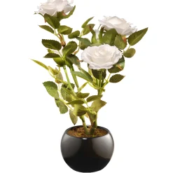 National Tree Company Potted Flower Plants^ Artificial Potted Flower, White Rose, Incudes Black Base, Spring Collection, 10 Inches