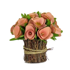 National Tree Company Home & Garden Decor^ Artificial Floral Bundle, Pink, Decorated With Pink Floral Blooms, Twig Base, Spring Collection, 7 Inches