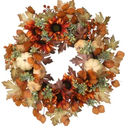 Harvest Wreath-National Tree Company Artificial Autumn Wreath, Decorated With Pumpkins, Sunflowers, Berry Clusters, Assorted Leaves, Autumn Collection, 24 In