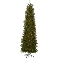 Slim-National Tree Company Artificial Pre-Lit Slim Christmas Tree, Green, Kingswood Fir, Clear Lights, Includes Stand, 6.5 Feet