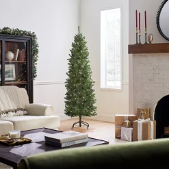 Slim-National Tree Company Artificial Pre-Lit Slim Christmas Tree, Green, Kingswood Fir, Clear Lights, Includes Stand, 6.5 Feet