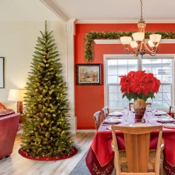 Slim-National Tree Company Artificial Pre-Lit Slim Christmas Tree, Green, Kingswood Fir, Clear Lights, Includes Stand, 6.5 Feet